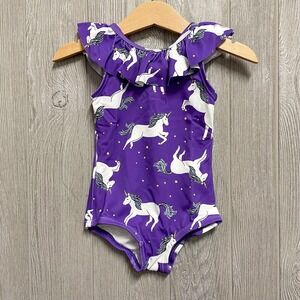 NEW Hanna Andersson Girls‎ 80 18-24 Mos Swimsuit Purple Ruffle Unicorn One Piece